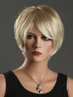 Short Hair Wig Women Pixies And Boycuts Layered Synthetic Blonde Wig With Side Bang