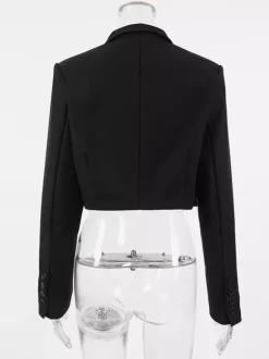 Short Length Mandarin Collar Suit Jacket Front Pocket Slim Cropped Outerwear