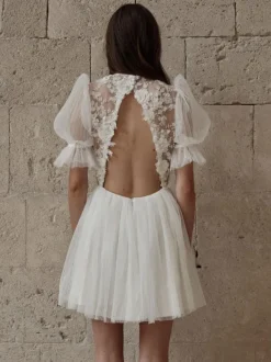 Short Wedding Dresses 2026 Jewel Neck Short Sleeves A-Line Short Bridal Dress Free Customization