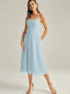 Short Bridesmaid Dress Chiffon Sleeveless Zipper Square Neck Wedding Party Dresses