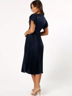 Short Bridesmaid Dress Elastic Silk Like Satin Short Sleeves Zipper V-Neck Wedding Party Dresses