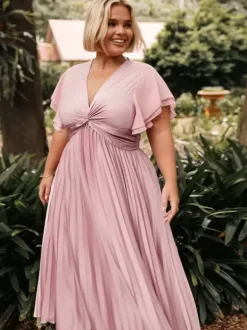 Short Bridesmaid Dress Elastic Silk Like Satin Short Sleeves Zipper V-Neck Wedding Party Dresses