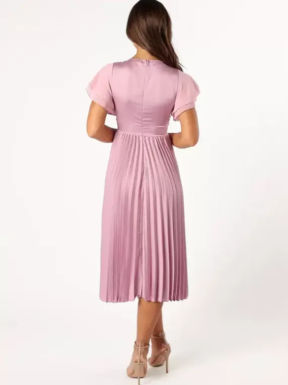 Short Bridesmaid Dress Elastic Silk Like Satin Short Sleeves Zipper V-Neck Wedding Party Dresses