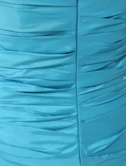 Short Prom Dress Aqua Strapless Ruched Ball Gown Knee Length Taffeta Party Dress Free Customization