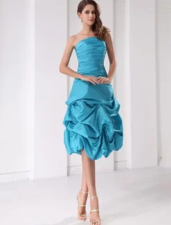 Short Prom Dress Aqua Strapless Ruched Ball Gown Knee Length Taffeta Party Dress Free Customization