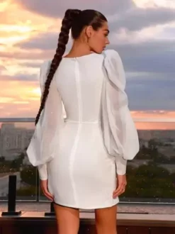 Short Wedding Dress Short V-Neck Long Sleeves Short Tulle Bridal Dresses
