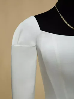 Short Wedding Dress Square Neck Long Sleeves A-Line Short Short Bridal Dress