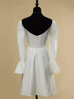 Short Wedding Dress Square Neck Long Sleeves A-Line Short Short Bridal Dress