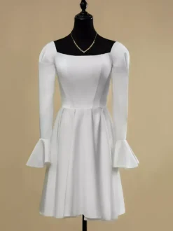 Short Wedding Dress Square Neck Long Sleeves A-Line Short Short Bridal Dress