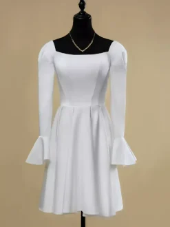 Short Wedding Dress Square Neck Long Sleeves A-Line Short Short Bridal Dress