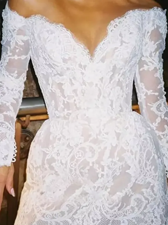 Short Wedding Dress V-Neck Long Sleeves A-Line Short Bridal Dresses