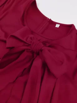 Side Bow Knot Crew Neck Short Sleeve A Line Swing Dress For Women 2026