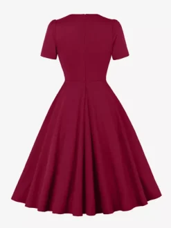 Side Bow Knot Crew Neck Short Sleeve A Line Swing Dress For Women 2026