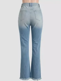 Side Frayed Distressed Flare Jeans For Women - Light Blue Washed Sexy Bootcut Denim - Spring Party Clubwear 2026
