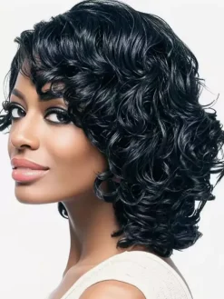 Side Part Short Small Wool Curly Bob Wig Fluffy Retro Loose Curl Heat Resistant Synthetic Hair Wigs