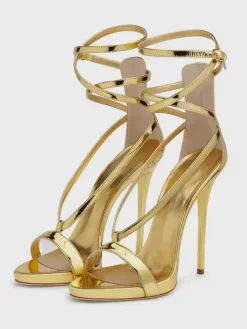 Silver High Heel Sandals Metallic Criss Cross Ankle Strap Prom Party Shoes