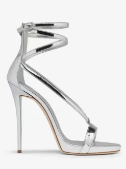 Silver High Heel Sandals Metallic Criss Cross Ankle Strap Prom Party Shoes