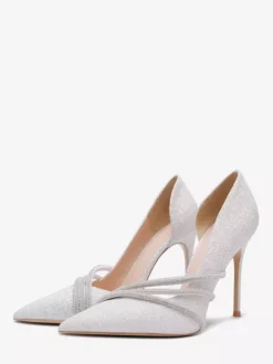 Silver Party Shoes Glitter Pointed Toe High Heel Pumps