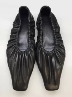 Silver Ballerina Flats Pleated Square Toe Ballet Flats