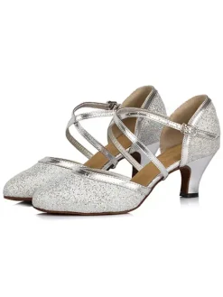 Silver Dance Shoes Glitter Pointed Toe Criss Cross Latin Dance Shoes Women Salsa Dance Shoes