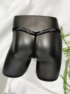 Silver Floral Lace Men Thong Transparent Mesh Pouch Sexy Elastic Underwear