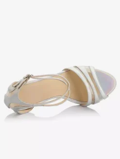 Silver High Heel Sandals Women Open Toe Ankle Strap Bridal Shoes