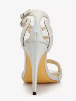 Silver High Heel Sandals Women Open Toe Ankle Strap Bridal Shoes
