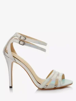 Silver High Heel Sandals Women Open Toe Ankle Strap Bridal Shoes