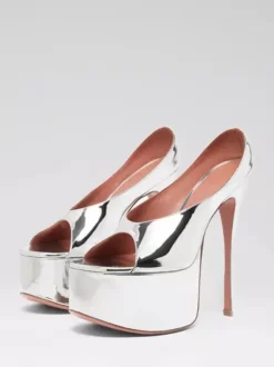 Silver High Heels Women's Platform Peep Toe Stiletto Heel Sexy Pumps