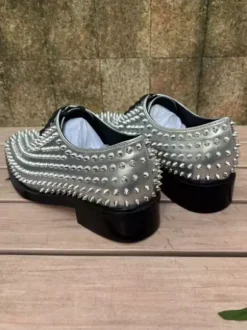 Silver Prom Shoes Rivets Round Toe Lace Up Party Shoes