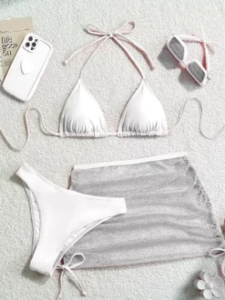 Simple Bikini And Sheer Mini Cover-up Skirt 3-piece Swimsuit Set For Summer 2026