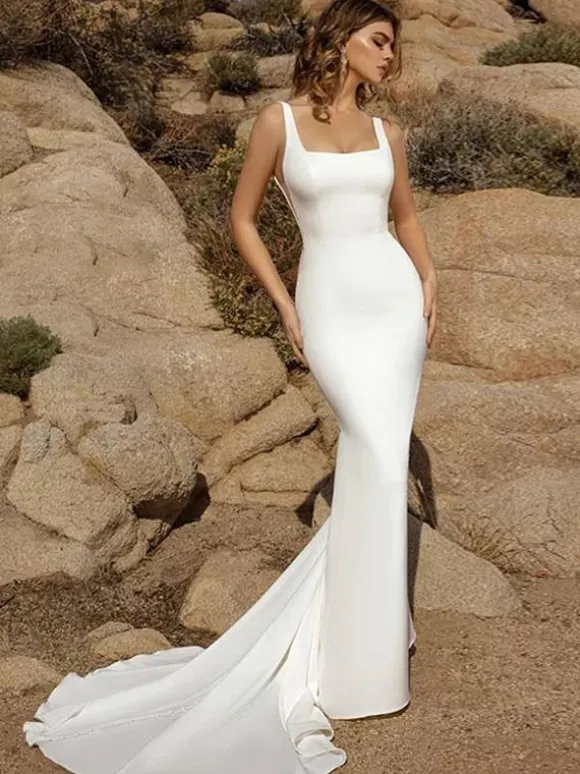 Simple Wedding Dress 2026 Mermaid Square Neck Sleeveless Bridal Gowns Free Customization
