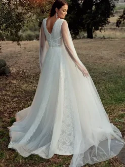 Simple Wedding Dress A-Line V-Neck Sleeveless Sash Bridal Gowns
