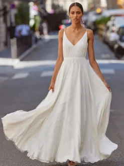Simple Wedding Dress A-Line V-Neck Sleeveless Bridal Gowns