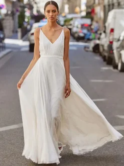 Simple Wedding Dress A-Line V-Neck Sleeveless Bridal Gowns