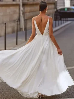 Simple Wedding Dress A-Line V-Neck Sleeveless Bridal Gowns