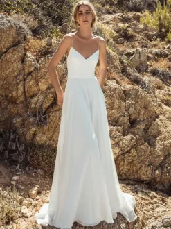 Simple Wedding Dress A-Line V-Neck Sleeveless Bridal Gowns