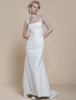 Simple Wedding Dress Designed Neckline Sleeveless Beaded Mermaid Bridal Gowns