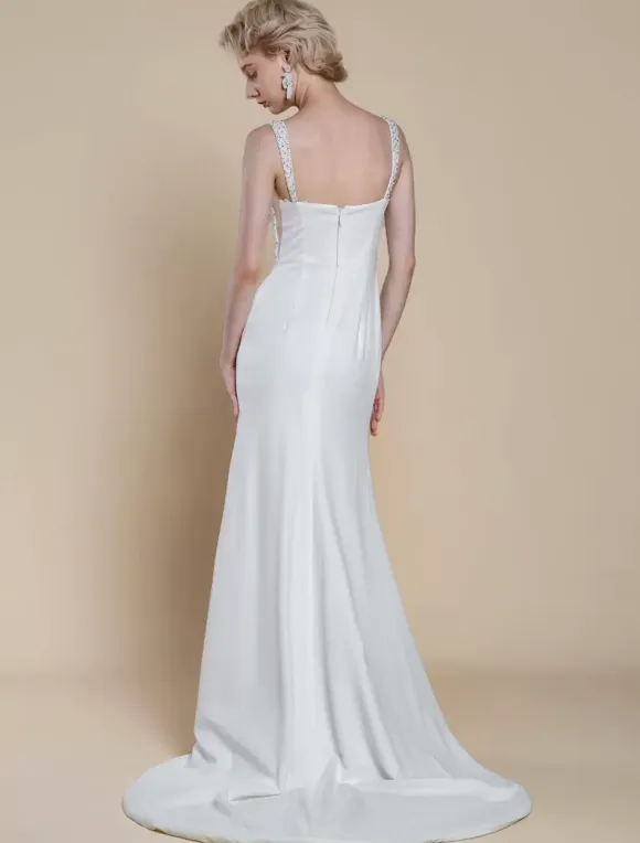 Simple Wedding Dress Designed Neckline Sleeveless Beaded Mermaid Bridal Gowns