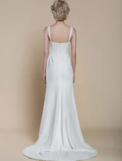 Simple Wedding Dress Designed Neckline Sleeveless Beaded Mermaid Bridal Gowns