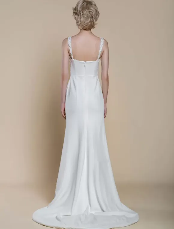 Simple Wedding Dress Designed Neckline Sleeveless Beaded Mermaid Bridal Gowns