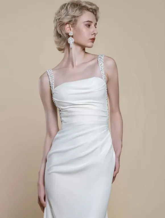 Simple Wedding Dress Designed Neckline Sleeveless Beaded Mermaid Bridal Gowns