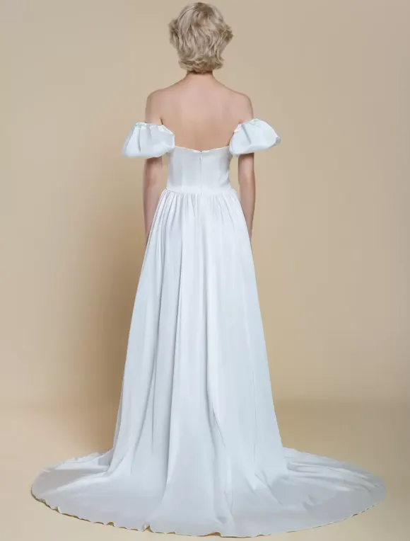 Simple Wedding Dress Princess Silhouette Strapless Short Sleeves 30cm Bridal Gowns
