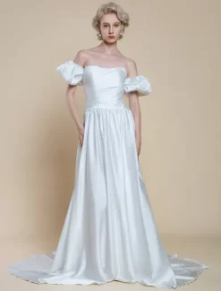 Simple Wedding Dress Princess Silhouette Strapless Short Sleeves 30cm Bridal Gowns