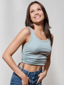 Simple Cami Tops Round Neck Drawstring Convertible Casual Camis