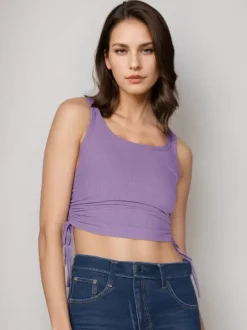 Simple Cami Tops Round Neck Drawstring Convertible Casual Camis