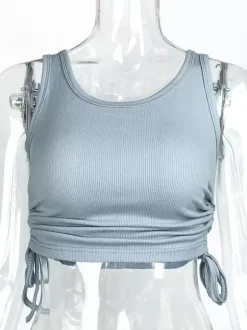 Simple Cami Tops Round Neck Drawstring Convertible Casual Camis