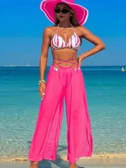 Simple Printed Bikini And Sheer Beach Pants 3 Piece Set For Summer 2026