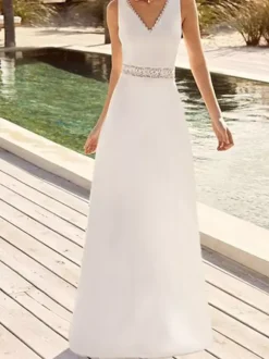 Simple Wedding Dress A-Line V-Neck Sleeveless Lace Bridal Dresses Free Customization