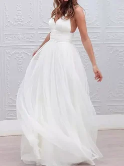 simple wedding dresses 2026 a line v neck straps backless tulle beach wedding bridal dress